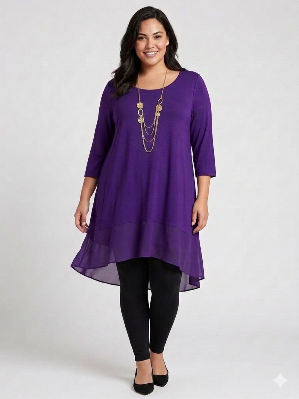 Lane Bryant Purple Knit Scoop Neck Tunic Top with Chiffon Layered Hem
